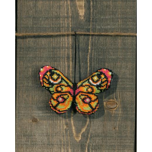 Schmetterling grün-pink - Stickpackung Permin