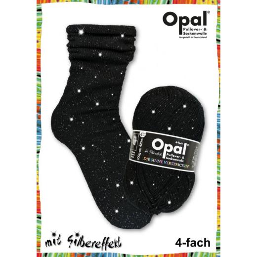 Opal Tiefschwarz mit Silbereffekt Sockenwolle 4-fach - limitierte Auflage