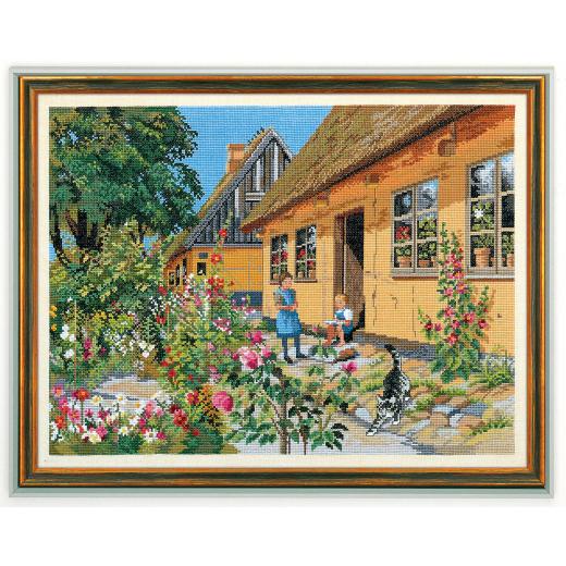 Eva Rosenstand Stickpackung - Cottage mit Stockrosen