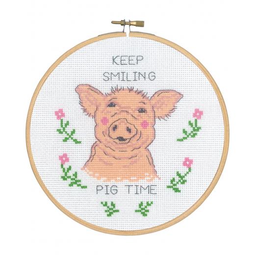 Permin of Copenhagen Stickpackung - Keep smiling pig time mit Stickring