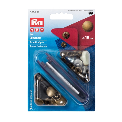 Nähfrei-Druckknöpfe Ø 15 mm altmessing mit Werkzeug - Prym