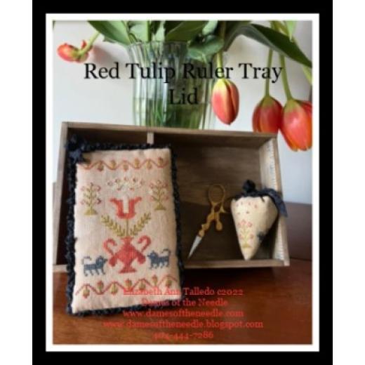 Dames of the Needle - Red Tulip Ruler Tray Lid