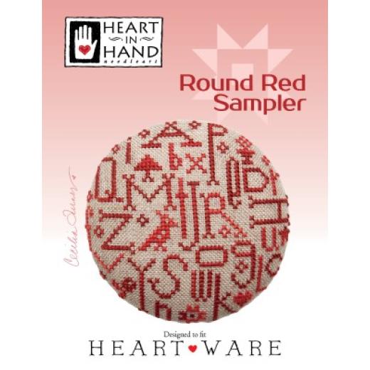 Heart In Hand Needleart - Round Red Sampler