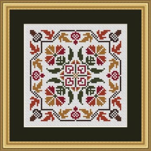 Stickvorlage Happiness Is Heartmade - Autumn Acorns And Flowers