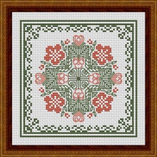 Stickvorlage Happiness Is Heartmade - November Hearts Square With Pansies