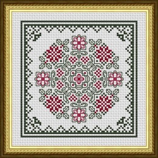 Stickvorlage Happiness Is Heartmade - December Hearts Square With Poinsettias