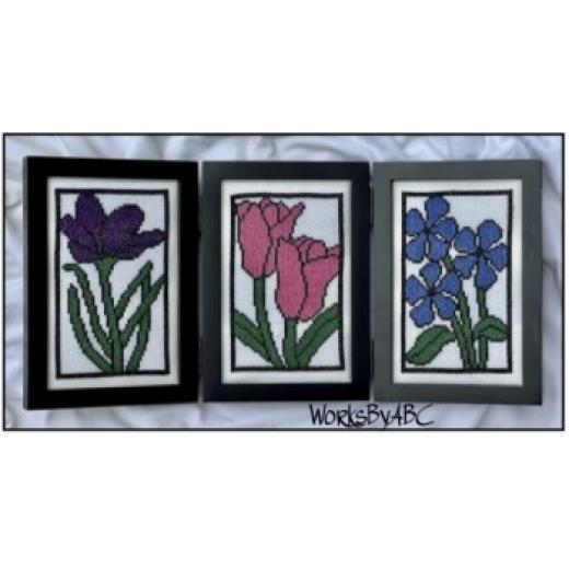 Stickvorlage Works by ABC - Stained Glass Flowers (Crocus,Tulips, Periwinkles)