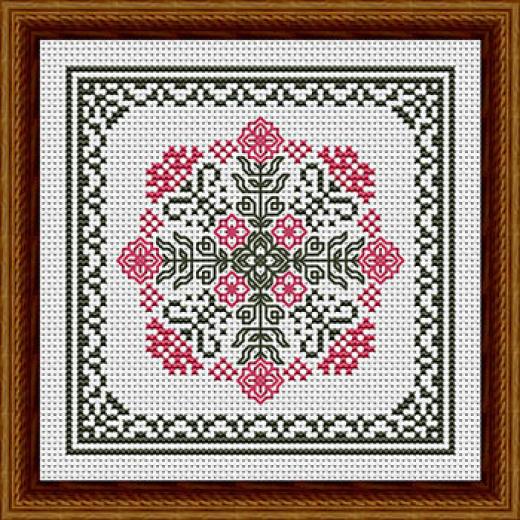 Stickvorlage Happiness Is Heartmade - January Hearts Square With Pink Carnations