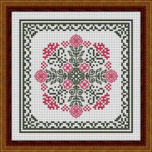 Stickvorlage Happiness Is Heartmade - January Hearts Square With Pink Carnations