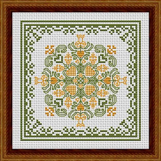 Stickvorlage Happiness Is Heartmade - February Hearts Square With Daffodils