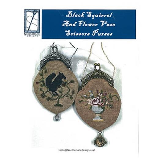 Stickvorlage Needlemade Designs - Black Squirrel And Flower Vase Purses