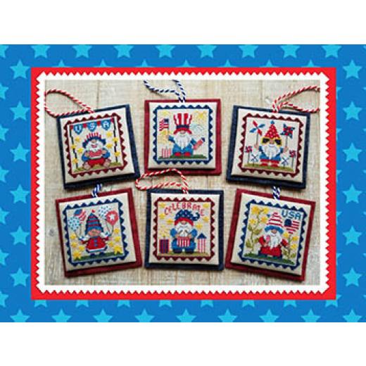 Stickvorlage Waxing Moon Designs - Patriotic Gnome Littles