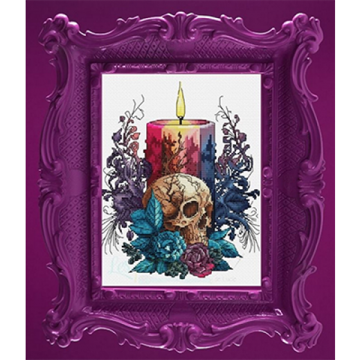 Stickvorlage Les Petites Croix De Lucie - Candle Skull Roses