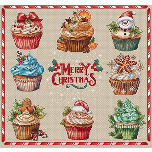 Merry Christmas Cupcakes - Les Petites Croix De Lucie (Stickvorlage)