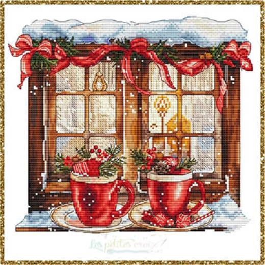 Hot Chocolate At Window - Les Petites Croix De Lucie (Stickvorlage)