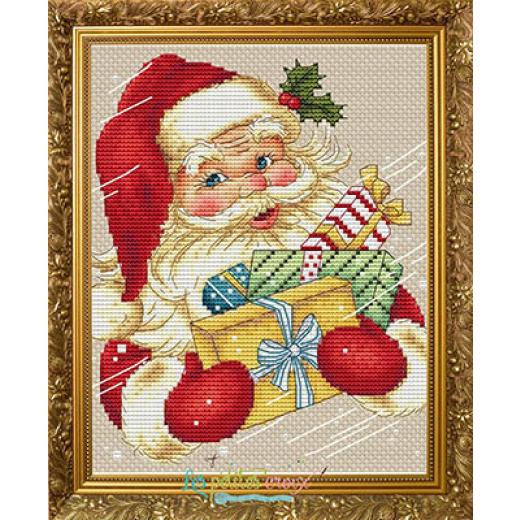 Stickvorlage Les Petites Croix De Lucie - Christmas Father Arrives (Santa with gifts)