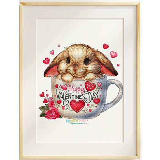 Stickvorlage Les Petites Croix De Lucie - Happy Valentines Day (Rabbit in Teacup)