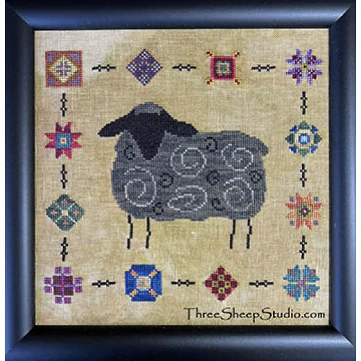 Stickvorlage Three Sheep Studio - Wrapped In A Quilt - Black Sheep