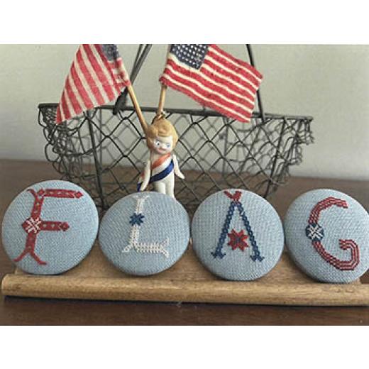 Stickvorlage Running With Needles & Scissor - Flag Buttons
