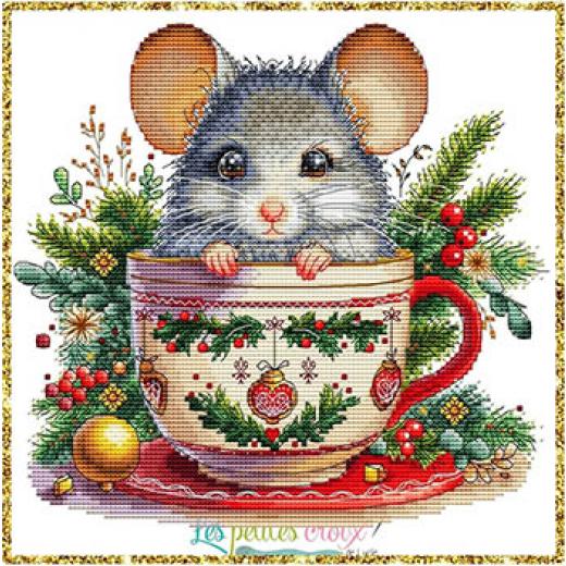 Christmas Animal Cup Mouse (Stickvorlage) - Les Petites Croix De Lucie (Stickvorlage)