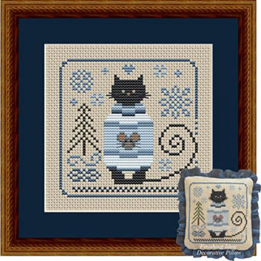 Happiness Is Heartmade - Cat In A Cozy Blue Sweater (Stickvorlage)