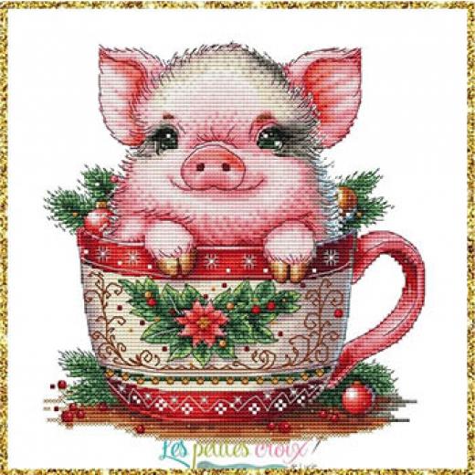 Christmas Animals Cups Pig - Les Petites Croix De Lucie (Stickvorlage)