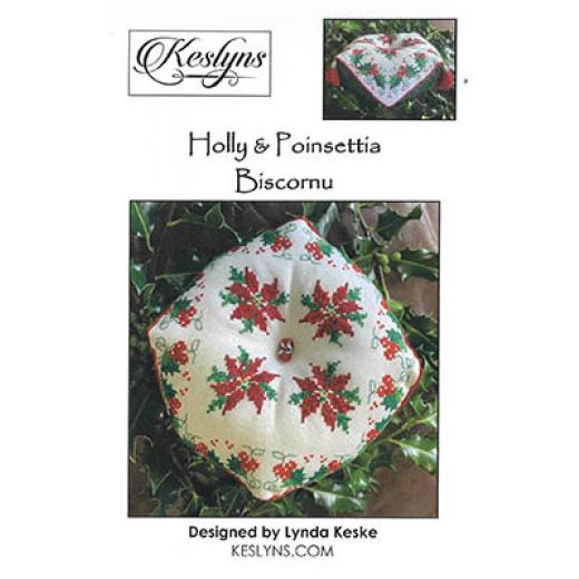 Holly & Poinsettia Biscornu - Keslyns (Stickvorlage)
