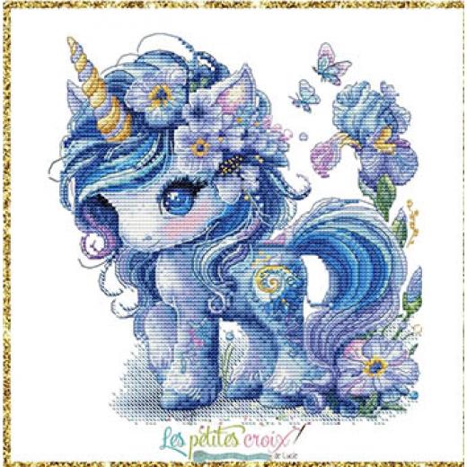 Unicorn Blue Flowers - Les Petites Croix De Lucie (Stickvorlage)