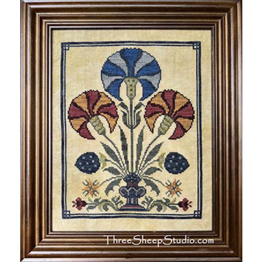 Blue Carnation Fraktur - Three Sheep Studio (Stickvorlage)