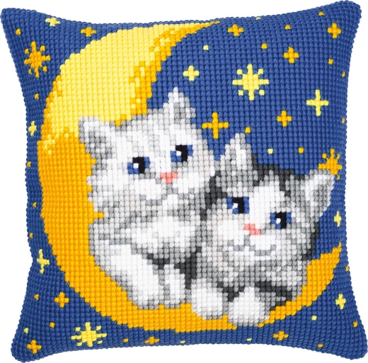 Vervaco Verachtert - Kreuzstichkissen Katzen im Mond