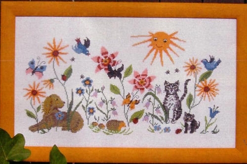 Stickpackung Oehlenschläger - Katze in der Blumenwiese 30x52 cm