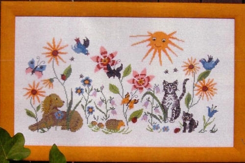 Oehlenschläger Stickpackung - Katze in der Blumenwiese