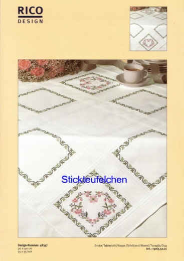 Stickvorlage Rico Design - Tischdecke Efeu mit Blumen (Ausverkauf)