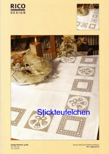 Stickvorlage Rico Design Kreuzstich - Tischdecke Glocken beige