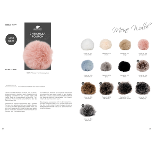 Chinchilla Fell Pompon (Kunstfell) mit Druckknopf - smoke blue