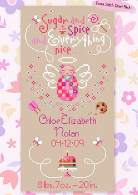 Stickvorlage Brookes Books - Sugar & Spice Personalized Birth Sampler (Ausverkauf)