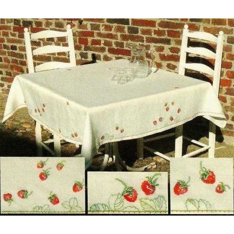 Fremme Stickpackung - Tischdecke Erdbeeren 140x140 cm