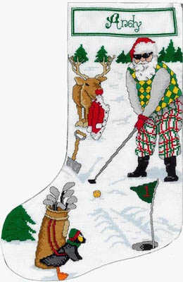 Stickvorlage Xs and Ohs - Golfing Santa Stocking