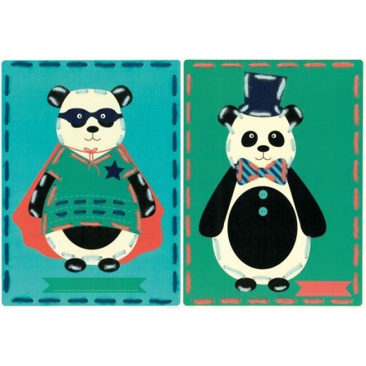 Stickkarten Vervaco - Pandas im Zirkus 2er-Set