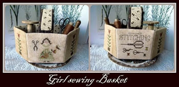 Stickvorlage Nikyscreations - Girl Sewing Basket