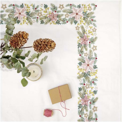 Rico Design - Tischdecke bedruckt Weihnachtssterne (Stickpackung)