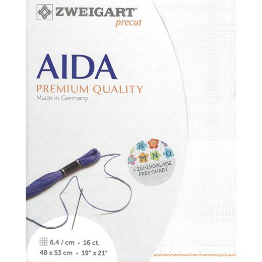 Zweigart Aida 16ct - Farbe 100 weiß (Precut 48x53 cm)
