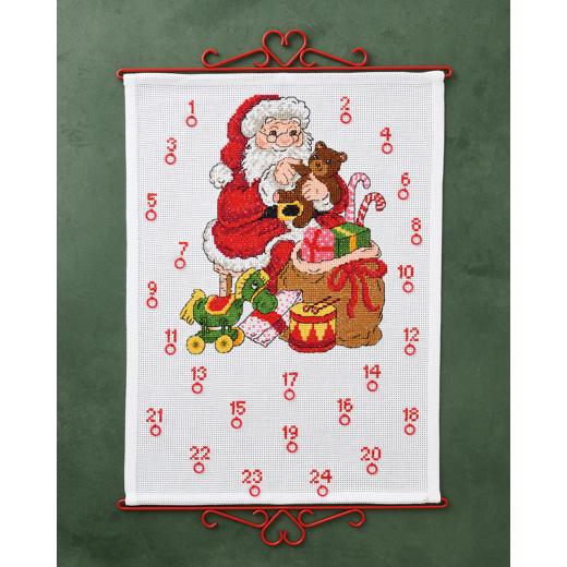 Adventskalender Weihnachtsmann mit Teddybär - Permin of Copenhagen (Stickpackung)