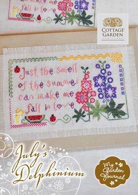 Stickvorlage Cottage Garden Samplings - Julys Delphinium