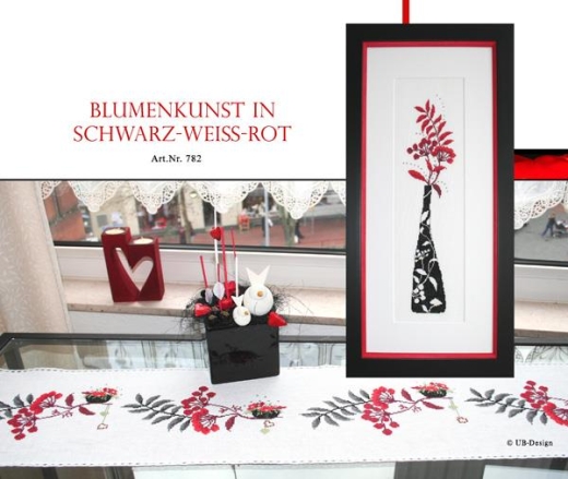 Stickvorlage UB-Design - Blumenkunst in schwarz-weiß-rot