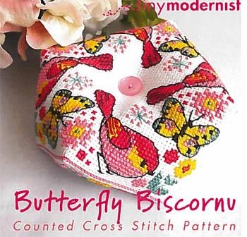 Stickvorlage Tiny Modernist Inc - Butterfly Biscornu