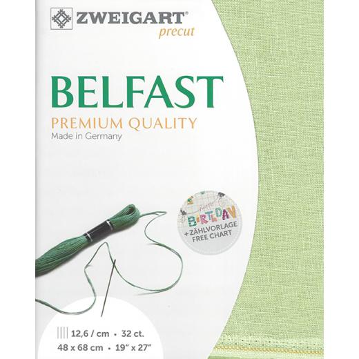 Zweigart Belfast Leinen 32ct - Farbe 6083 resedagrün (Precut 48x68 cm)