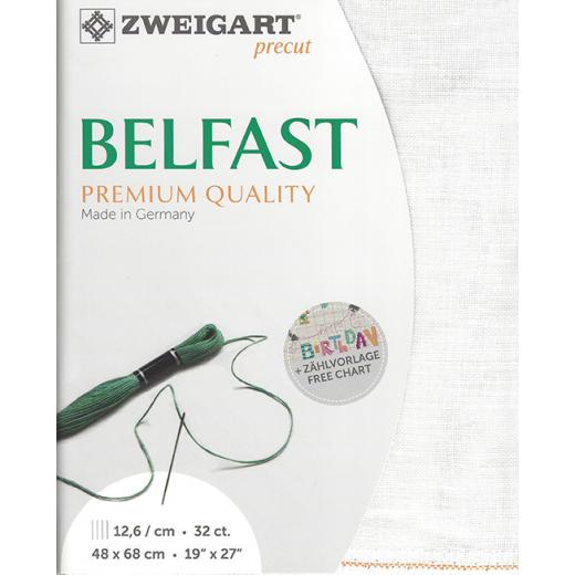 Zweigart Belfast Leinen 32ct - Farbe 100 weiß (Precut 48x68 cm)