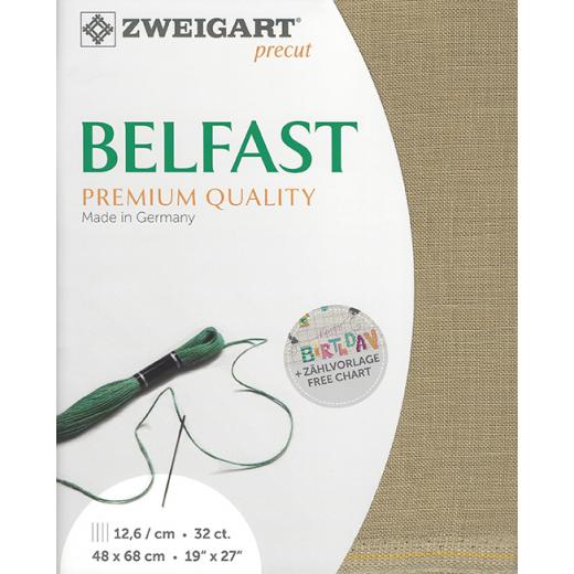 Zweigart Belfast Leinen 32ct - Farbe 323 hellkhaki (Precut 48x68 cm)
