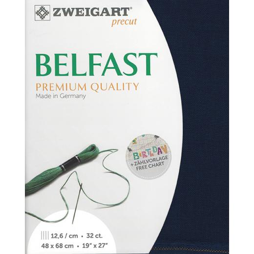 Zweigart Belfast Leinen 32ct - Farbe 589 dunkelblau (Precut 48x68 cm)